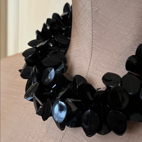 VINTAGE Chunky Artsy Black Beaded Choker Rhinestone Stations Hook/Eye Closure - Picture 6 of 10